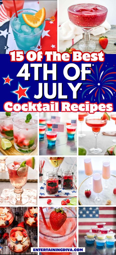 Spice up your Independence Day celebration with these refreshing July 4th drinks! These easy 4th of July cocktails are perfect for a crowd. Easy 4th Of July Cocktails, Memorial Day Cocktails Drinks, Fourth Of July Cocktails For A Crowd, 4th Of July Cocktails For A Crowd, July 4th Drinks, 4th Drinks, Memorial Day Drinks, 4th Of July Drinks, Summertime Cocktails