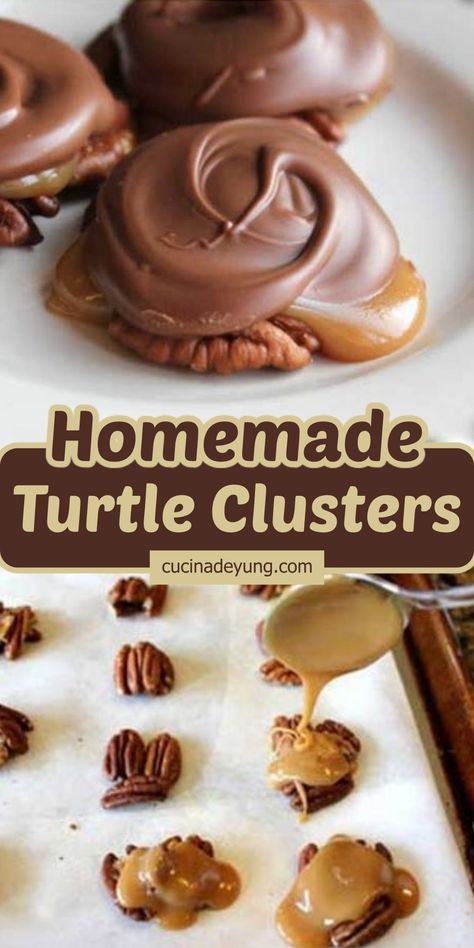 Turtle Clusters, Candy Clusters, Sprinkle Cookies Recipe, Homemade Turtles, Keto Crackers, Easy Christmas Candy Recipes, Chewy Caramel, Easy Candy Recipes, Chocolate Candy Recipes