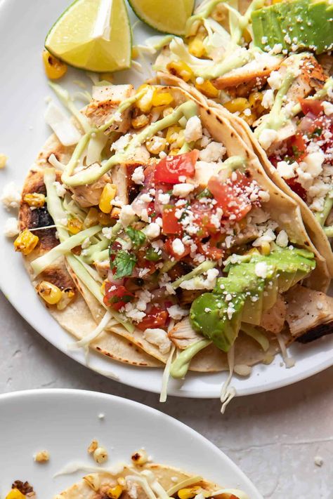 Blackened Chicken Tacos, Chicken Avocado Tacos, Easy Taco Recipe, Corn Pico, Bacon Taco, Chicken Ranch Tacos, Avocado Taco, Easy Taco Recipes, Cheese Tacos