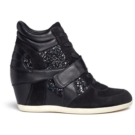 Ash 'Bowie' glitter leather combo concealed wedge sneakers (330 AUD) ❤ liked on Polyvore featuring shoes, sneakers, black, hi top wedge sneakers, glitter sneakers, black leather sneakers, ash sneakers and wedges shoes Ash Sneakers, High Top Wedge Sneakers, Hidden Wedge Sneakers, Heel Sneakers, Black Wedge Sneakers, Wedge Heel Sneakers, Shoes Sneakers Black, Black High Top Sneakers, Ash Shoes