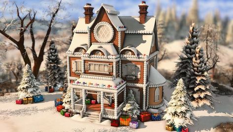 Sims 4 Gingerbread House, Sims 4 Christmas House, Sims4 Christmas, Sims 4 Holidays, Sims Christmas, Christmas Sims 4, Sims Floor Plans, Santa Claus House, Sims4 Build