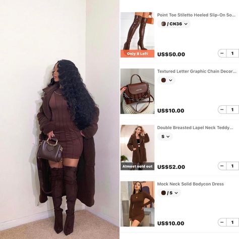 Dressy Outfits Shein, Shein Recreation Outfits Winter, Cute Brown Outfits Black Women, Brown Thanksgiving Outfit, Professional Baddie Outfits, Baddie Shein Outfits Winter, Shein Recreation Outfits, Thanksgiving Outfit Black Women, Thanksgiving Outfits Black Women