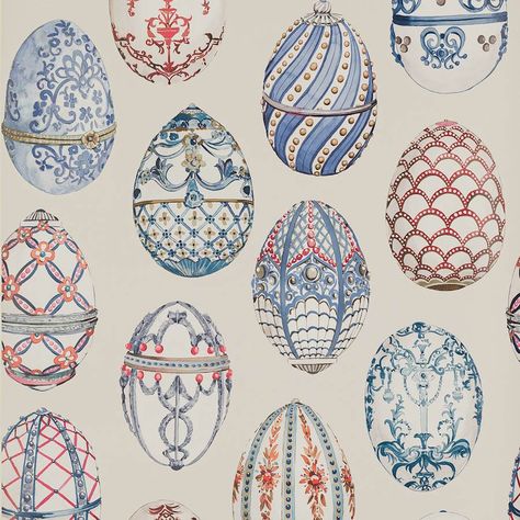 Anastasia Wallpaper in Berlingot by Manuel Canovas Anastasia Wallpaper, Multicoloured Wallpaper, Chat Icon, Painted Eggs, Contract Design, Paisley Fabric, Faberge Eggs, Standard Wallpaper, Pierre Frey