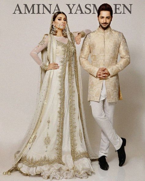 Ayeza Khan and Danish Taimoor for Amina Yasmeen Ayeza Khan And Danish Taimoor, Threadwork Embroidery, Nikah Outfit, Danish Taimoor, Bridal Couture Week, Wedding Dresses Men Indian, Dresses Indian Wedding, Desi Wedding Dresses, Nikkah Dress