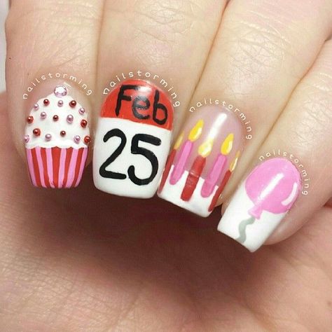 I like the polka dot nail and the ring finger one of those colors... But then a black on the other 3 fingers Birthday Nail Art, Birthday Nail Designs, Pretty Nail Designs, Pretty Nail Art, Birthday Nails, Cute Nail Designs, Love Nails, Holiday Nails, Acrylic Nail Designs