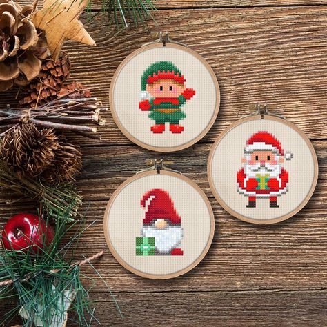 ~ ~ ~ ~ ~ GET 30% OFF WHEN BUYING 3 PATTERNS Make your own bundle with code BUNDLE30 ~ ~ ~ ~ ~ "Christmas Crew" Bundle ---DIGITAL PRODUCT, NO PHYSICAL PRODUCT WILL BE DELIVERED--- Contains: "Elf" Cross Stitch Pattern "Santa" Cross Stitch Pattern "Gnome" Cross Stitch Pattern Christmas ornament, christmas gift, festive decoration, or just for fun :) "Elf": - 15 DMC colors - Only full stitches - 24w x 32h stitches - Finished size for canvas aida 14 - 1,71 x 2,29 inches - 4,4 x 5,8 cm  "Santa": - 14 Elf Cross Stitch, Stencil Patterns Templates, Santa Cross Stitch, Diy Christmas Ornament, Cross Stitch Christmas Ornaments, Needlepoint Christmas, Cross Stitch Patterns Christmas, Christmas Cross, Cross Stitch Charts