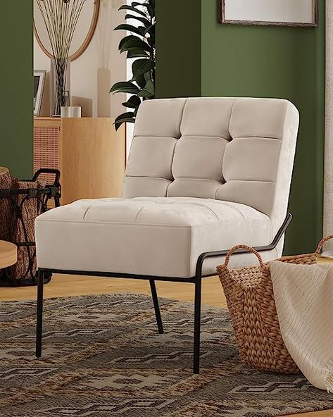 Amazon.com: eLuxurySupply Armless Accent Chair | Upholstered Modern Living Room Chair with Metal Frame and Elegant Pintucking | Premium, Comfortable High Density Foam Cushion | Easy Assembly | Cream Velvet : Home & Kitchen Armless Accent Chair, Babe Cave, Living Room Chair, Leather Accent Chair, Reading Chair, Armless Chair, Stain Resistant Fabric, Foam Cushions, Accent Chair