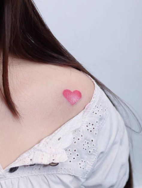 Small pink heart tattoo on the left shoulder Pink Heart Tattoo, Heart Tattoo Meaning, Wrist Tatoo, Tiny Heart Tattoos, Heart Temporary Tattoos, Small Heart Tattoos, Heart Tattoos, Heart Tattoo Designs, Elephant Tattoos