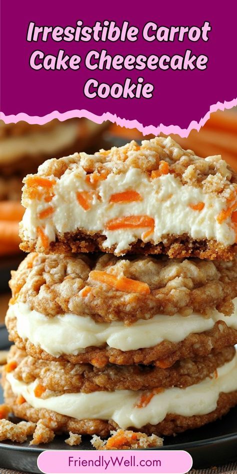 Love carrot cake and cheesecake? 🥕🍰 These Irresistible Carrot Cake Cheesecake Cookies combine the best of both desserts in one soft, creamy, and flavorful treat! Perfect for holidays, parties, or a cozy snack, these cookies are sure to impress. Don’t forget to save this pin for your next baking adventure! 🧁✨
#CarrotCakeCookies #CheesecakeRecipes #SweetTreats #EasyDesserts #BakingMadeSimple #HolidayRecipes 🥕💖 Cake And Cheesecake, Carrot Cake Cheesecake, Carrot Cake Cookies, Cheesecake Lovers, Simple Baking, Cake Cheesecake, Baking Inspiration, Cheesecake Cookies, Healthier Choices