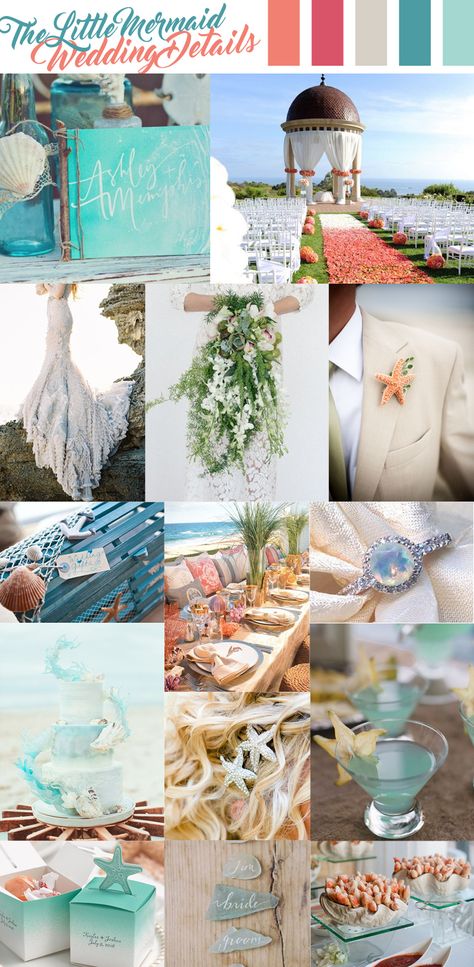 ariel, the little mermaid wedding inspiration Mermaid Theme Wedding, Little Mermaid Wedding, Ariel Wedding, Beach Wedding Decorations Reception, Green Weddings, Summer Wedding Dress Beach, Sea Wedding, Ocean Wedding, Summer Beach Wedding