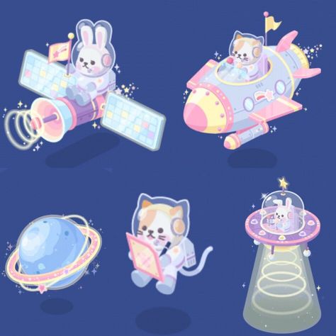 Galaxy Character Design, Spaceship Drawing, Space Bunny, Kawaii Space, Space Bunnies, 동화 삽화, Desain Buklet, Cute Games, Kawaii Drawings