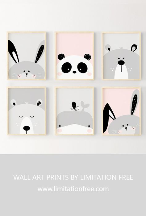 Nursery art, Cute animal wall art prints for kids room or nursery, Kids wall art, Bunny, Bear, Whale and Panda illustration, Animal wall art prints by Limitation Free Animal Wall Art Prints, Panda Illustration, Art Mignon, Baby Room Wall, Baby Room Art, Soyut Sanat Tabloları, Kids Room Wall, Baby Panda, Kids Room Wall Art