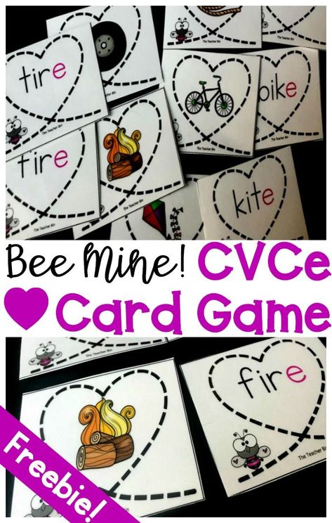 Freebie!  Fun Bee mine themed CVCe card game for Kindergarteners.  This phonics activity helps reinforce teaching those CVCe words through an engaging game.  Great for Valentine's Day game or activity.  Easy to set up and low prep!  Kids will love this Magic e game!  #CVCegame #CVCewords #teachingphonics #CVCe Magic E Activities Free, Magic E Games Free, Cvce Activities Freebies, Magic E Games, Magic E Activities, Silent E Activities, Easy Card Games, Cvce Activities, February Centers