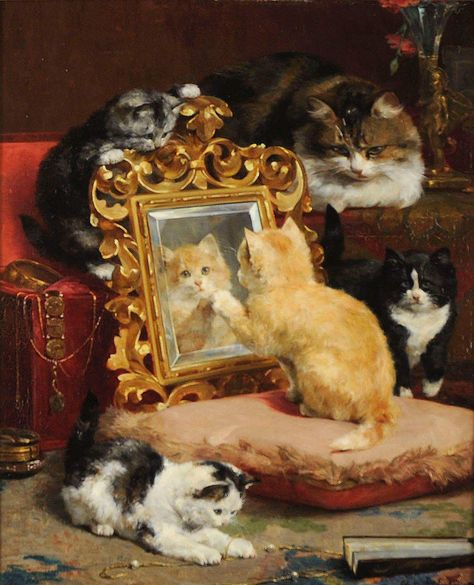 Piskel Art, History Painting, Old Paintings, Ethereal Art, Classical Art, A Mirror, Cat Painting, Animal Paintings, Cat Art