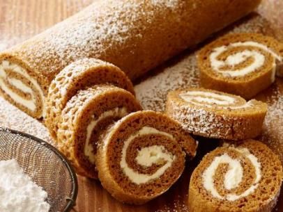 Pumpkin Roll Recipe : Food Network Recipe | Trisha Yearwood | Food Network Trisha Yearwood Recipes, Pumpkin Rolls Recipe, Fun Thanksgiving Desserts, Dessert Spread, Trisha Yearwood, Pumpkin Roll, Thanksgiving Food Desserts, Roll Recipe, Roll Cake