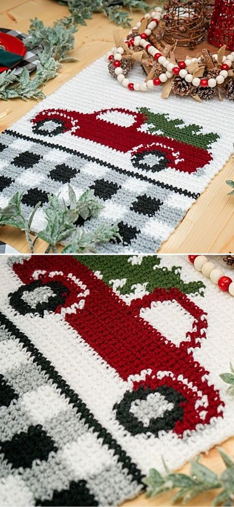 Red Truck Christmas Table Runner, Christmas Crochet Tablecloth, Christmas Table Runner Crochet Patterns Free, Crochet Christmas Table Runners Patterns Free, Crochet Christmas Centerpiece, Christmas Crochet Placemats, Crochet Christmas Table Runner Pattern, Crochet Christmas Placemats Free Pattern, Crochet Table Runner Christmas