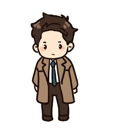 Supernatural Chibi Art, Supernatural Cartoon Drawings, Spn Drawings Easy, Castiel Fanart Supernatural, Castiel Sketch, Castiel Drawing, Supernatural Chibi, Supernatural Bobby, Halloween Pokemon