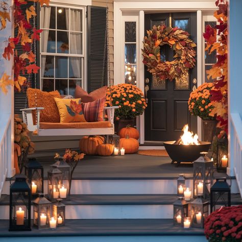 Front Porch Fall Decor Ideas🧡🧡🧡 Autumn Porch Decor Front Entry, Front Porch Stairs, Porch Fall Decor, Porch Stairs, Fall Front Porch Decor, Fall Front Porch, Front Entry, Fall Decorations Porch, Fall Porch