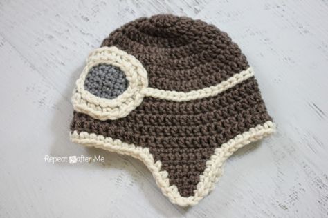 Crochet Aviator Hat Pattern - Repeat Crafter Me Aviator Hat Pattern, Crochet Aviator Hat, Airplane Tutorial, Crochet Mens, Sock Hat, Loom Hats, Crochet Hats For Boys, Crochet Mens Hat, Puppy Hats