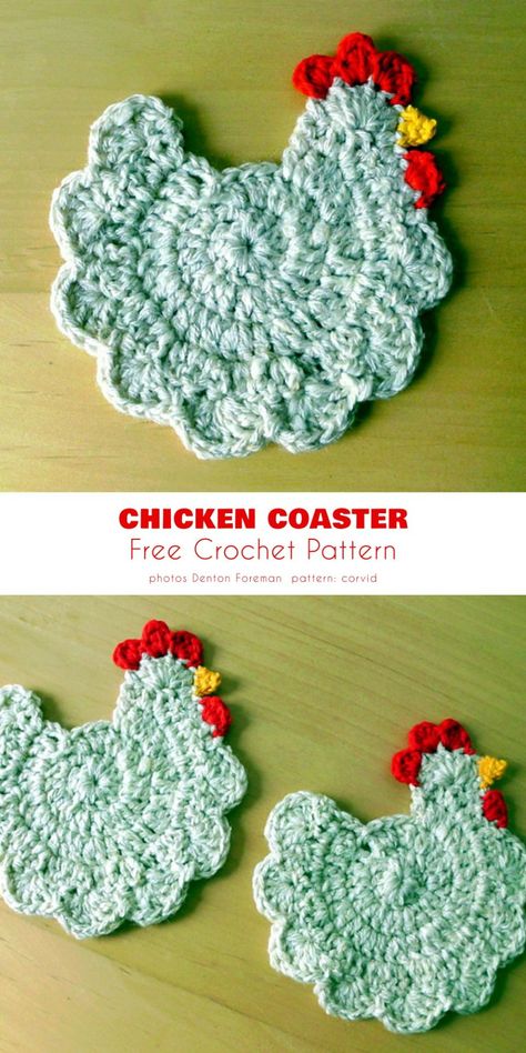 Simple Chicken Ideas Free Crochet Patterns - Your Crochet Applique Aesthetic, Crochet Chicken Coaster, Seashell Applique, Chicken Coaster, Crochet Applique Patterns, Avocado Crochet, Crochet Seashell, Football Crochet, Applique Animals