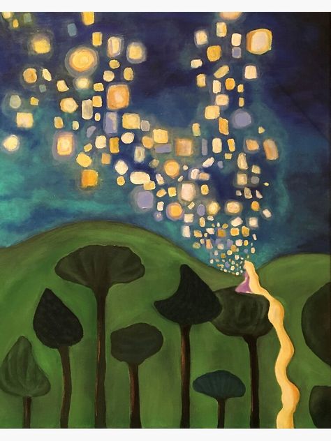 Rapunzel Theme Painting, Repunzal Lantern, Repunzal Drawings, Tangled Floating Lanterns Painting, Canvas Painting Ideas Tangled, Disney Paintings Tangled, Painting Ideas On Canvas Rapunzel, Tangled Lights Painting, Rapunzel Drawing Painting