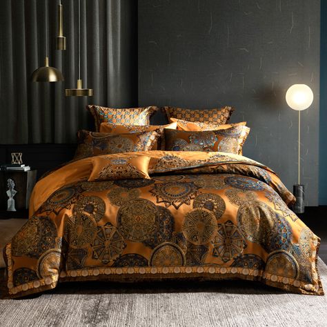 Let a new style roar to life in your bedroom with the Kleopatra Duvet Cover Set! Made from impossibly soft and breathable cotton, it is a dream to sleep under. Dress your room with the boldness that our designers envisioned for your bedding and give your bedroom a busy yet luxurious look. What's Included?4 Piece Sets Include: 1x duvet cover, 1x flat sheet, 2x rectangular pillowcases6 Piece Sets Include: 1x duvet cover, 1x flat sheet, 2x rectangular pillowcases, 2 square cushion covers 10 Piece Sets Include: 1x duvet cover, 1x flat sheet, 1x bedspread, 4x rectangular pillowcases, 2x square cushion covers, 1x decorative pillow Bedspread Ideas, Luxury Bedspreads, Duvet Cover, Luxury Duvet Covers, Single Mattress, King Mattress, Queen Mattress, Luxury Bedding Sets, Custom Bed