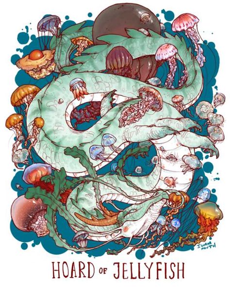 Dragon Hoards, Dragon Hoard, Jellyfish Print, Cute Dragons, Mythical Creatures Art, Mythological Creatures, Mystical Creatures, Arte Fantasy, Dragon Art