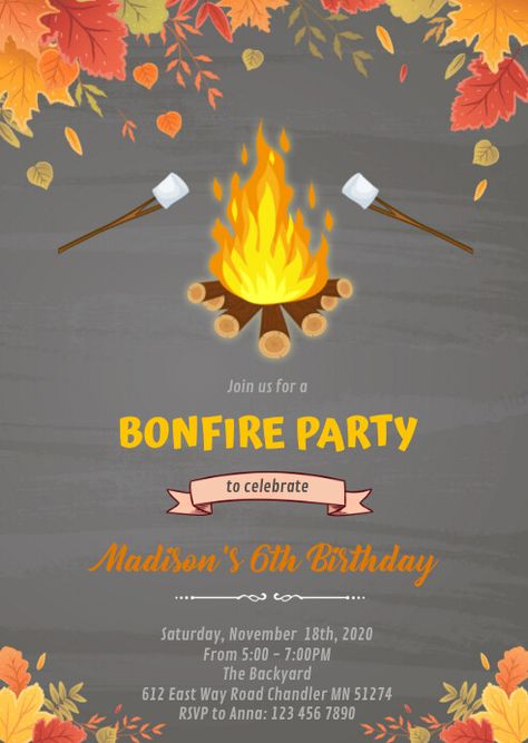 Camp Theme Party, Fall Bonfire, Camp Theme, Bonfire Party, Camping Theme, Facebook Event, Event Promotion, Colored Envelopes, Instagram Creative