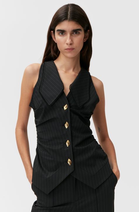 Striped Waistcoat | GANNI US Formal Wear Women, Jeans Boots, Suit Fabric, Striped Blazer, Clothing Dresses, Shop Clothing, Vest Dress, Feel Confident, Dress Patterns