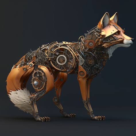 Steam Punk Aesthetic, Steampunk Robot, Steampunk Animals, Mechanical Animals, Robot Animal, Retro Robot, Steampunk Design, Steampunk Art, Fox Art