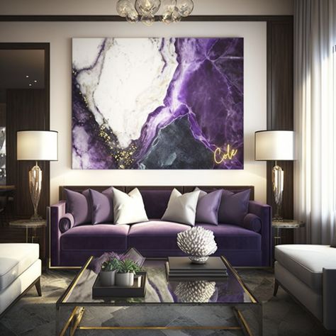 Purple Interior Design Living Room, Black Interior Living Room, Purple Home Office, Aesthetic Home Design, 2023 Home Interior, Purple Living Room Ideas, Purple Interior Design, Home Design Bedroom, Design Bedroom Ideas