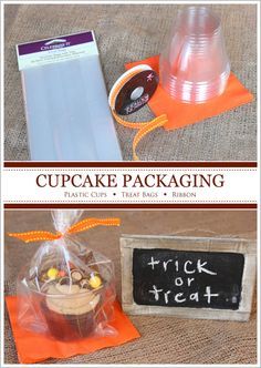 Halloween Candy Cupcakes. Great way to package single cupcakes to give away Halloween Candy Bark, Candy Cupcakes, Bake Sale Packaging, Cupcake Packaging, Peanut Butter Cupcakes, Candy Cupcake, Candy Bark, Reeses Cups, Cake Blog