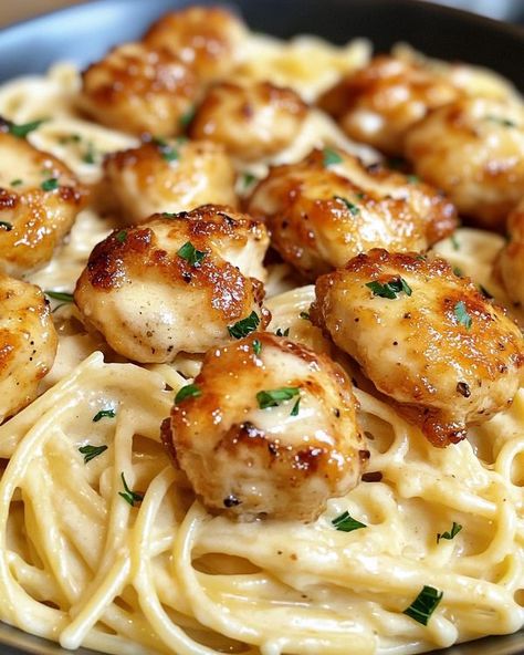 Recipes Legacy | Garlic Butter Chicken Bites with Creamy Parmesan Pasta | Facebook Creamy Chicken Garlic Parmesan Pasta, Garlic Chicken Bites With Pasta, Garlic Chicken Bites With Parmesan Pasta, Garlic Butter Chicken Pasta, Lemon Garlic Chicken Bites With Creamy Bow Tie Pasta, Garlic Butter Chicken Bites Creamy Parmesan Pasta, Garlic Butter Chicken Bites With Creamy Parmesan Pasta, Golden Garlic Chicken Bites Over Pasta, Garlic Butter Chicken Bites With Lemon Parmesan Linguine