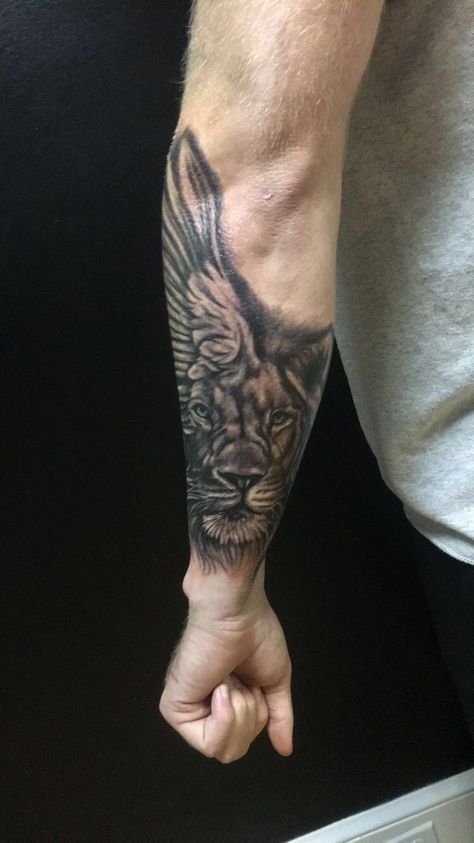 Lion/ angel wing tattoo Lion Wings Tattoo, Lion Angel Tattoo, Lion With Wings Tattoo, Winged Lion Tattoo, Lion Angel, Lion With Wings, Small Angel Wing Tattoo, Angel Wing Tattoo, Wing Tattoo Men