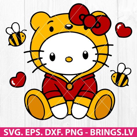 Winnie The Pooh Love Drawings, Winnie The Pooh New Year, Valentines Winnie The Pooh, Hello Kitty Svg, Winnie The Pooh Heart Drawing, Winnie The Pooh Valentine, Cricut Hello Kitty Svg, Hello Kitty Clipart, Kawaii Valentine