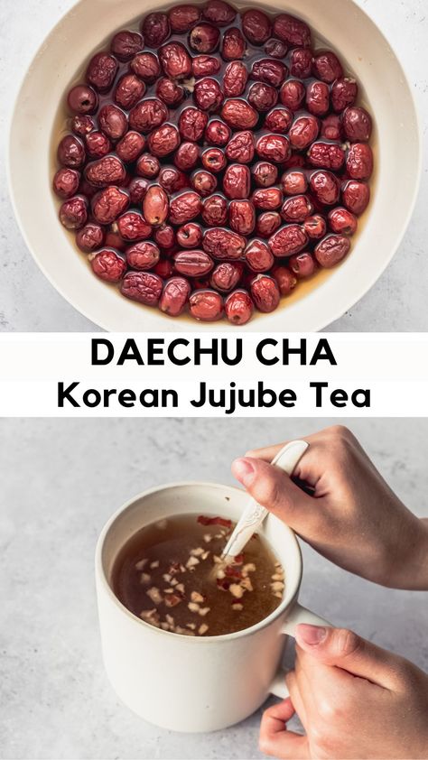 A steaming cup of Korean Jujube Tea (Daechu Cha) will warm you right up! Make a big jar and enjoy this hot Korean drink during the cold winter months. A hot cup of tea, filled with antioxidants and BIG Korean flavor, is what we all need in the long winter months! Jujube Tea Recipe, Healthy Winter Drinks, Chinese Tea Recipe, Chinese Milk Tea Recipe, Korean Cocktails, Korean Drinks Recipe, Winter Tea Recipe, Jujube Tea, Tea Therapy