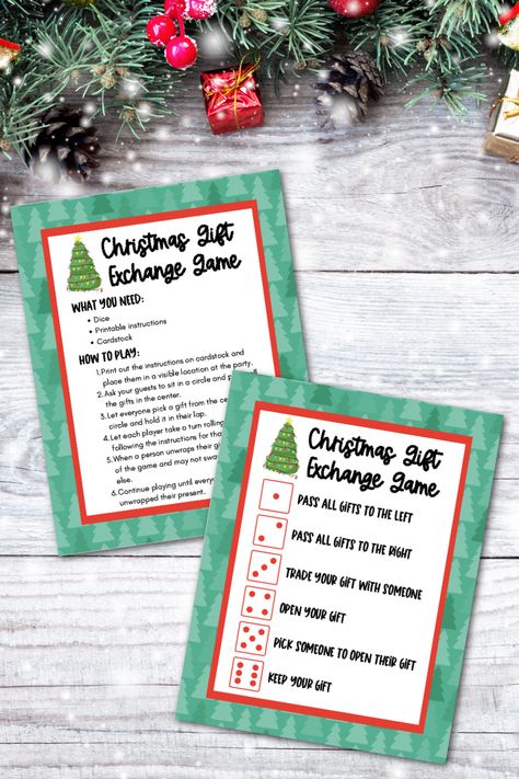 This Christmas Dice Game printable is a fun and unique holiday gifting activity that everyone will love. Print your free copy of the instructions and get ready for some holiday gift giving fun! Dice Present Game, Roll A Christmas Tree Dice Game Free Printable, Pass The Gift Game Christmas, Christmas Dice Game, Pass The Gift Game, Christmas Potluck, Dice Gifts, Xmas Games, Gift Exchange Games