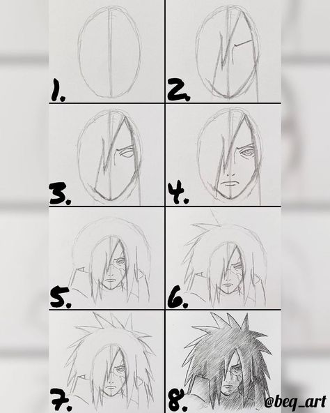 Beq on Instagram: “TUTORIAL 👈🏽 How to draw Madara Uchiha 🔥 - What’s up everyone, here’s the Tutorial for Madara 👍🏽 I hope that it‘s helpful for you! Tag me in…” Naruto Drawings Easy, Anime Drawings For Beginners, Anime Face Drawing, How To Draw Anime, Naruto Sketch Drawing, Drawing Tutorial Face, Anime Tutorial, Naruto Sketch, Best Anime Drawings