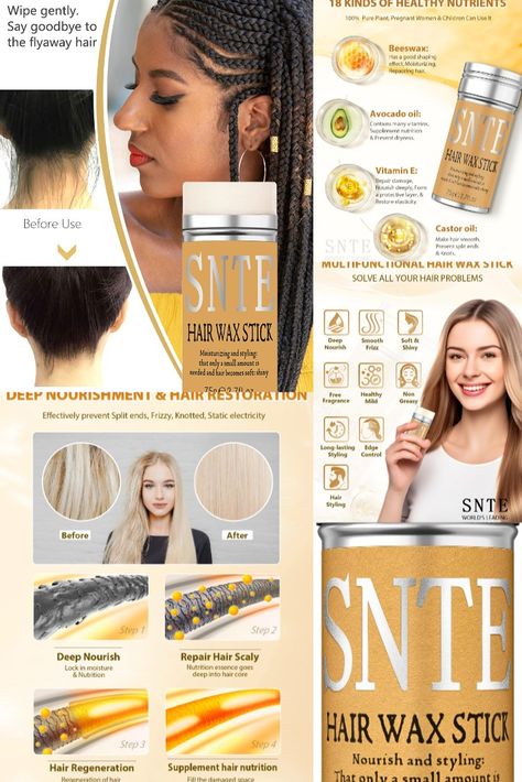 Samnyte Hair Wax Stick, Wax Stick for Hair Slick Stick, Hair Wax Stick for Flyaways Hair Gel Stick Non-greasy Styling Cream for Fly Away & Edge Control... Wax Stick For Hair, Stick For Hair, Hair Slick, Slick Stick, Hair Wax Stick, Wax Stick, Bun Maker, Hair Frizz, Edge Control