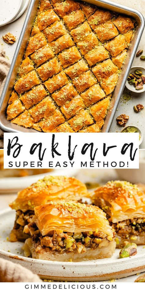 Easy Baklava Baklava Bites Recipe, Easy Baklava Recipe Phyllo Dough, Baclavale Recipes Greek, Phylo Pastry Recipes, Easy Baklava Recipe, Sheet Recipes, Easy Baklava, Baklava Recipe Easy, Mediterranean Desserts