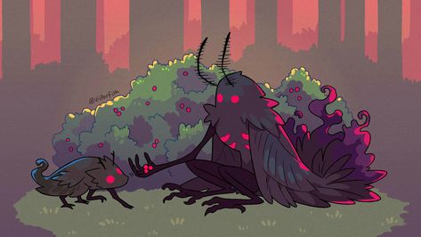 @Viiperfish Twitter  "I wanted to give Mothman a new Mothpupper" Mothman Wallpaper, Cute Mothman, Creature Drawings, Monster Art, Creature Concept, Creepy Cute, Creature Design, Horror Art, Creature Art