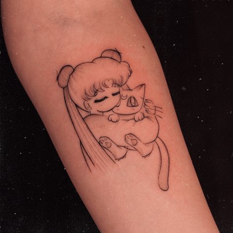 Sailor Moon And Luna Tattoo, Sailor Moon Luna Tattoo, Small Sailor Moon Tattoo, Sailor Moon And Luna, Tattoo Sailor, Luna Tattoo, Kitty Tattoo, Powerpuff Girls Characters, Sailor Moon Tattoo