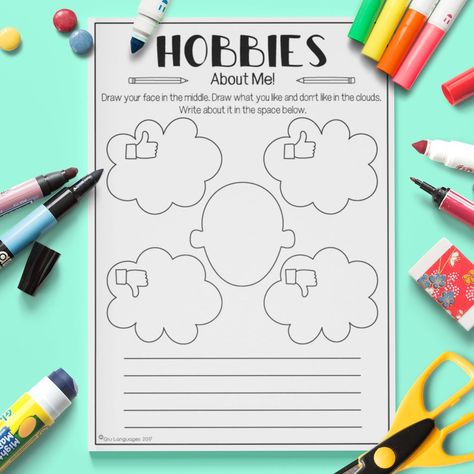 ESL Kids Hobbies 'About Me' Activity Worksheet #esl Hobbies Worksheet For Kids, My Hobby Worksheet, Hobby Activities, Hobby Lobby Crafts, Esl Kids, Worksheet For Kindergarten, Activity Preschool, Hobbies To Take Up, Hobbies For Adults