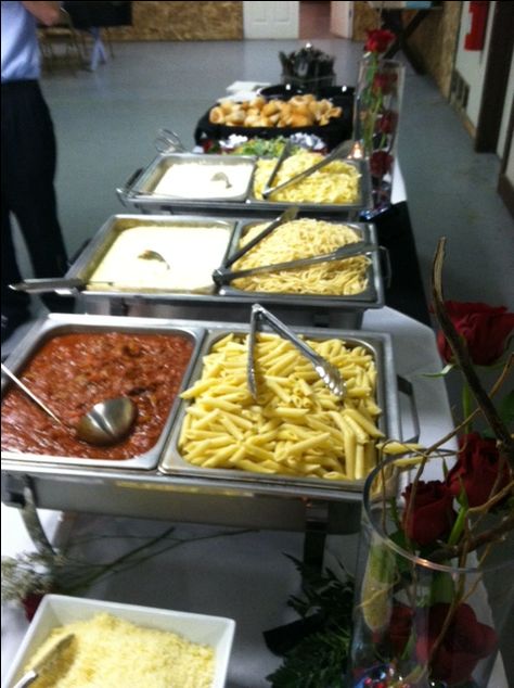 pasta bar Pasta Bar Party, Wedding Reception Food Buffet, Pasta Buffet, Buffet Wedding Reception, Wedding Buffet Food, Pasta Party, Pasta Bar, Reception Food, Wedding Reception Food