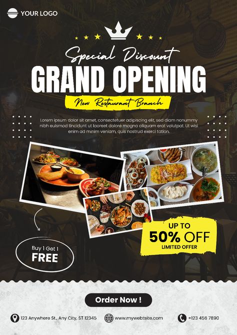 Grand Opening poster design #graphicdesign #posterdesign #letsconnect Opening Poster Design, Grand Opening Poster, Pre Opening, Ice Cream Poster, Restaurant Order, Restaurant Poster, Photoshop Poster, Shop Opening, Social Media Post Design