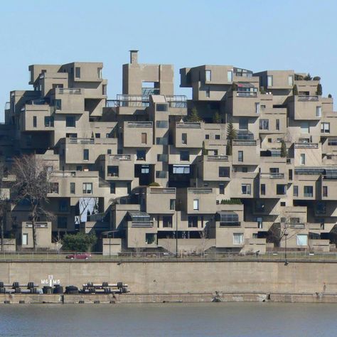 Moshe Safdie, Habitat '67, Montreal, 1967 Habitat 67, Moshe Safdie, Unusual Buildings, Unusual Homes, Brutalist Architecture, Contemporary House Design, Brutalism, Beautiful Buildings, Amazing Architecture