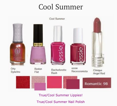 Cool Summer Palette Nail Polish, Cool Summer Color Palette Nail Polish, True Summer Color Palette Nail Polish, Cool Summer Nail Colors, Soft Summer Nail Polish, True Summer Nail Polish, True Summer Nail Colors, True Summer Jewelry, Summer Pallet