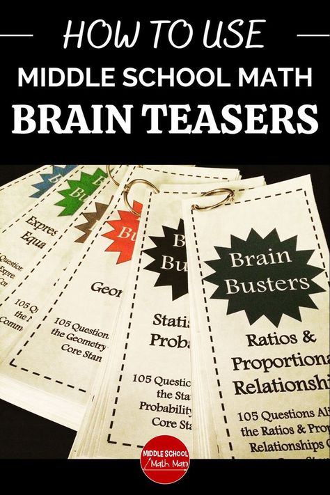 These huge sets of problems for 6th grade, 7th grade, and 8th grade math make practicing these skills more fun than a math worksheet. These math brain teasers are perfect for early finishers, partner work, or math centers. They can also be used as math warm-up problems for middle school math. This post covers everything you need to know when it comes to setting up, prepping, and using these fun math brain teasers! Math Brain Teasers, Math Centers Middle School, Partner Work, Math Task Cards, 7th Grade Math, 8th Grade Math, Math Stations, School Math, Math Worksheet