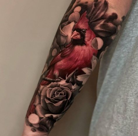 Cardinal Cover Up Tattoo, Cardinal Forearm Tattoo Women, Cardinal Arm Tattoo, Cardinal Sleeve Tattoos For Women, Mens Cardinal Tattoo, Cardinal Floral Tattoo, Cardinal Bird Tattoos For Women, Cardinal Memorial Tattoo, Cardinal Tattoo For Men