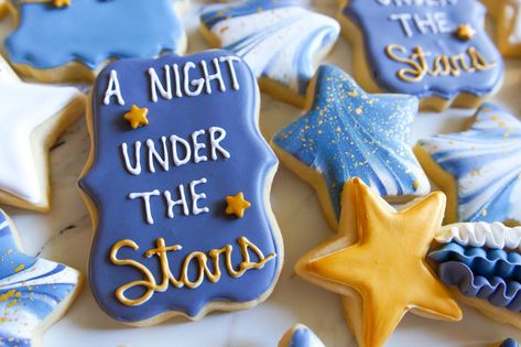 Prom Cookies Decorated, Prom Treats, Under The Stars Prom Theme, Prom Themes Starry Night, Prom Cookies, A Night Under The Stars, Macaroon Cookies, Night Under The Stars, Star Sprinkles